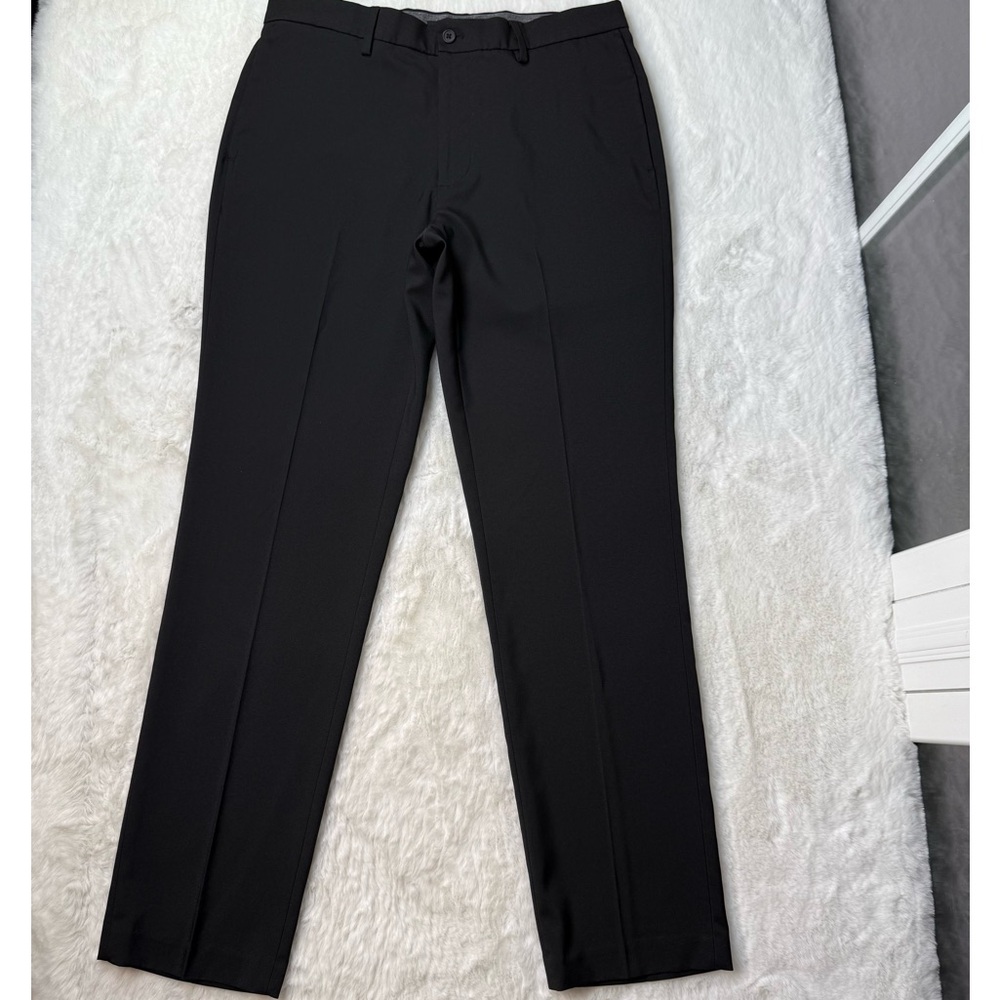 DKNY Slim Fit Flat Front Stretch Dress Pants‎ Trousers Men 32 x 32 Black Dapper
